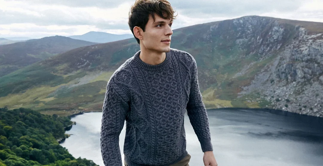 Pull Aran irlandais gris homme