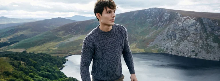 Pull Aran irlandais gris homme