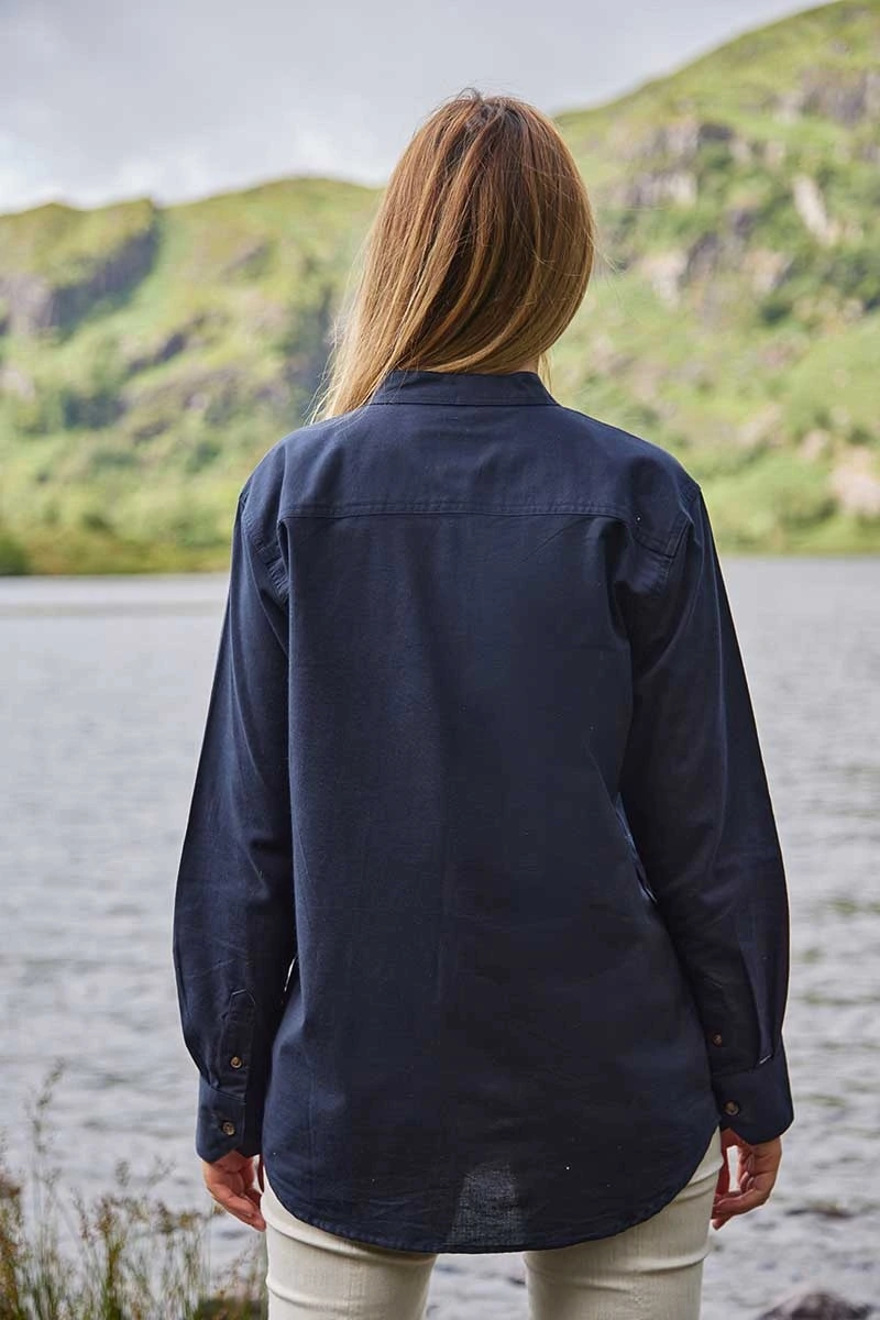 Chemise lin femme bleu marine back