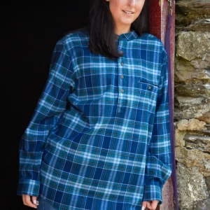 Chemise en flanelle tartan bleu femme