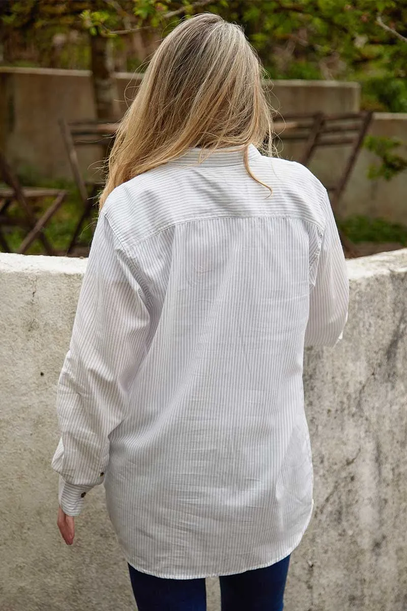 Chemise coton léger blanc rayures femme back