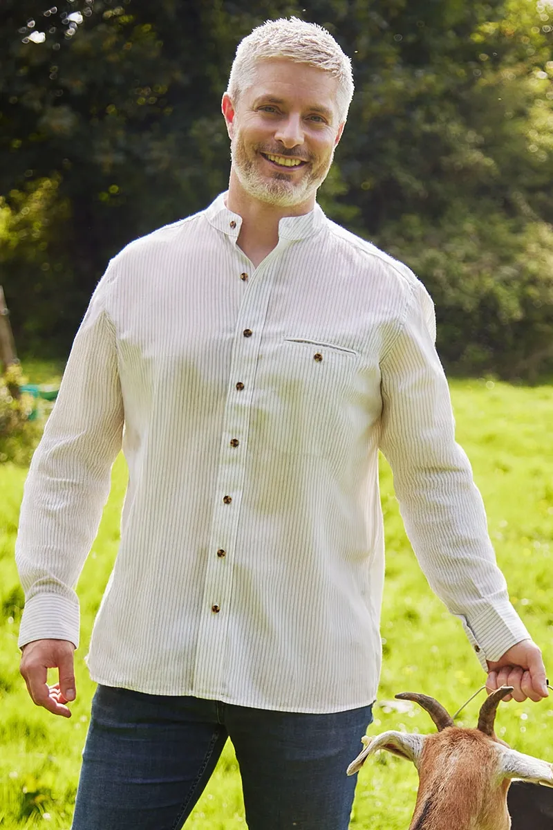 Chemise en coton léger blanc rayures homme