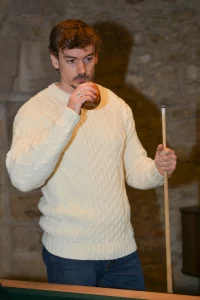 Pull Aran en laine mérinos blanche pour homme front ext