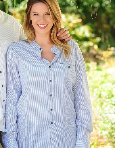 Chemise en lin rayé femme face