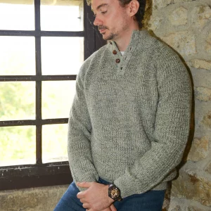 Pull en maille vert et gris pour homme front ext