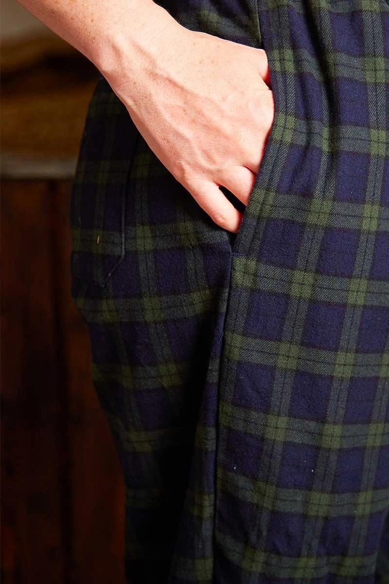 Pyjama en flanelle à carreaux tartan vert femme poche