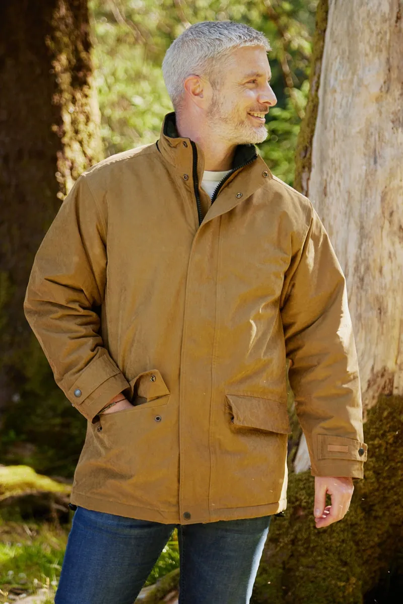 Veste imperméable chaude marron doublée flanelle pour homme front