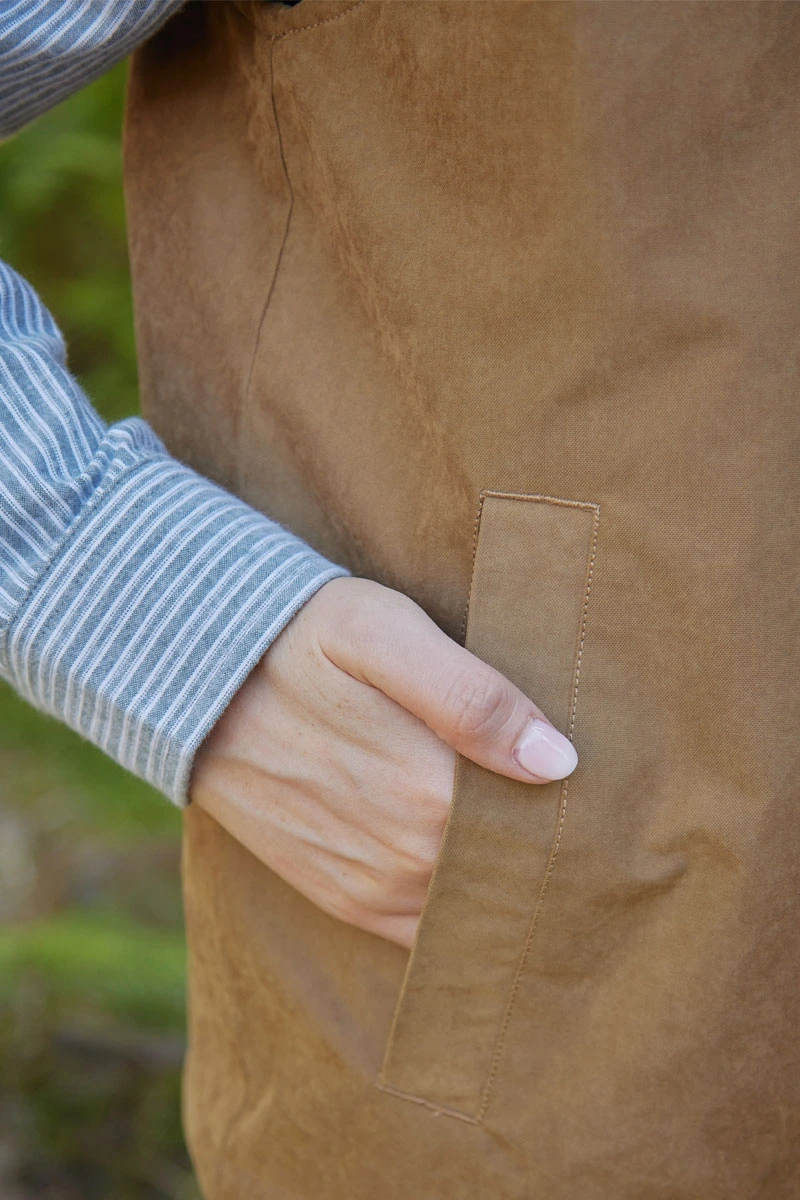 Veste sans manches doublée flanelle marron femme poche