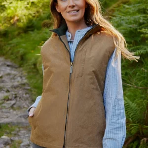 Veste sans manches doublée flanelle marron femme front