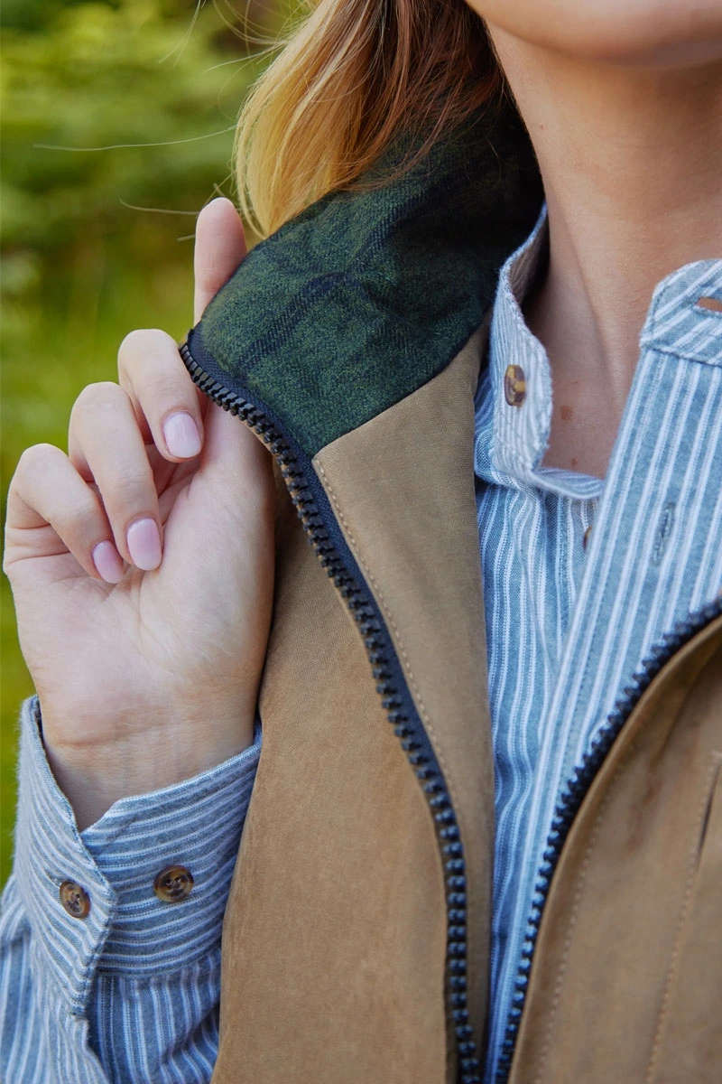 Veste sans manches doublée flanelle marron femme col