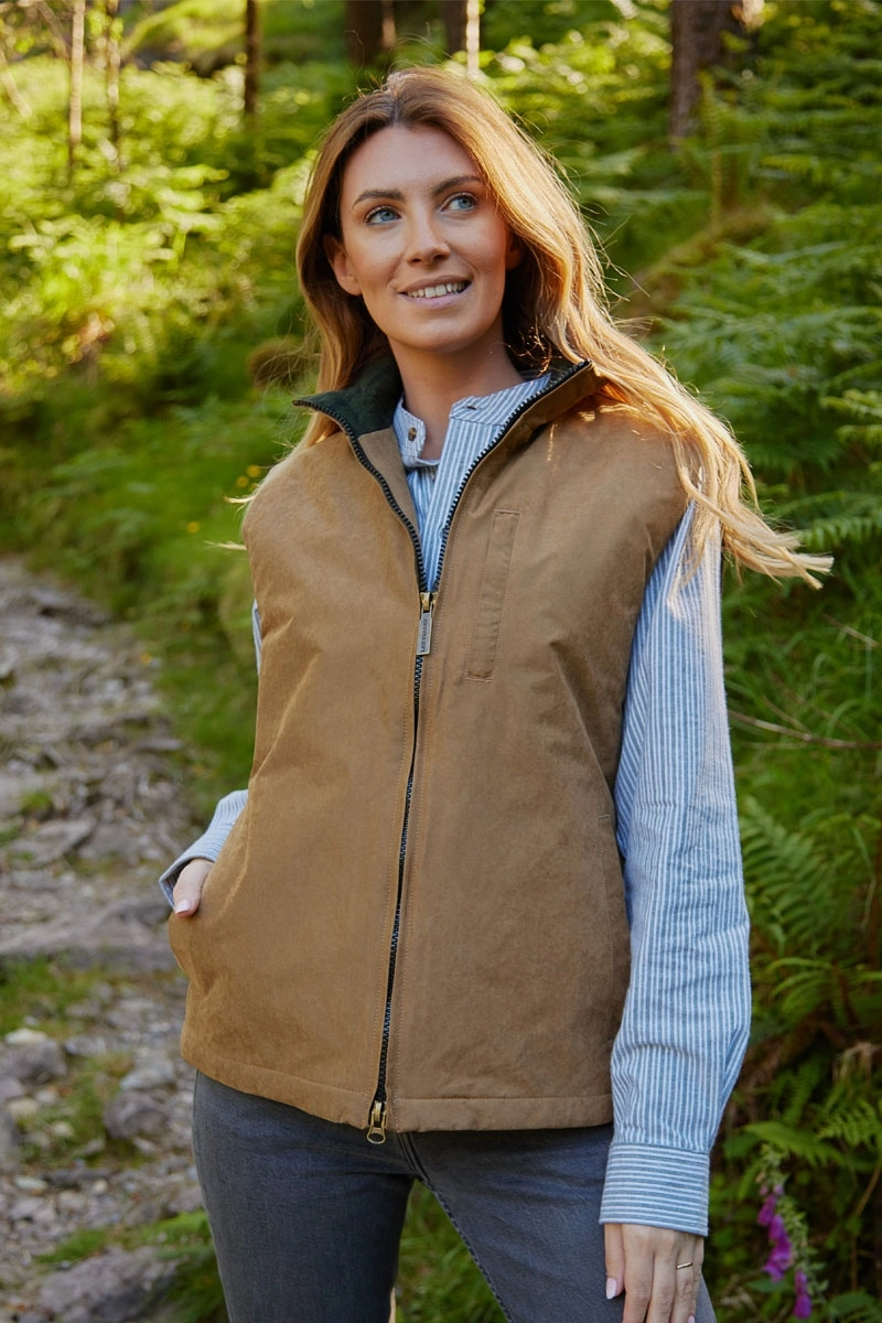 Veste sans manches doublée flanelle marron femme front