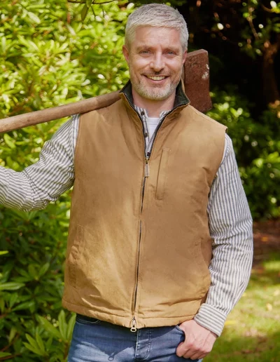 Veste sans manches marron chaude doublée flanelle homme front