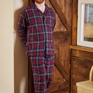Pyjama en flanelle à carreaux tartan bordeaux homme front