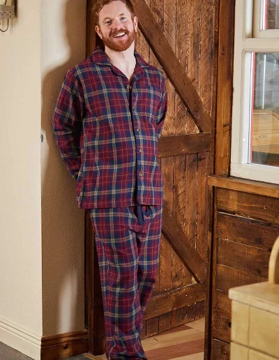Pyjama en flanelle à carreaux tartan bordeaux homme front