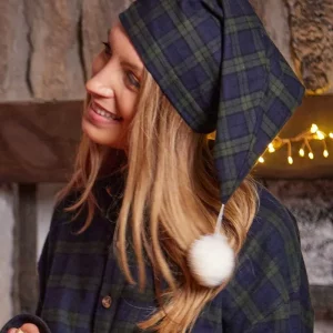 Bonnet de nuit vert à pompon femme