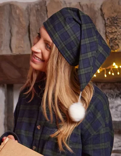 Bonnet de nuit vert à pompon femme