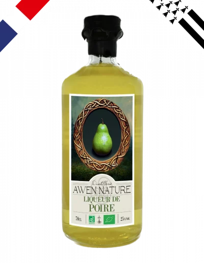 Liqueur artisanale de poire biologique drapeaux